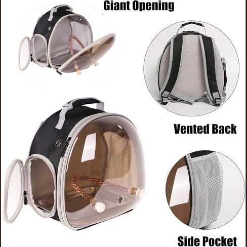 Small Bird Travel Backpack Carrier Cage, Backpack to Transport Backpack Carrier with Metal Tray Stand Perch for Parakeet Cockatiel Budgies Vet Carry Book Bag Black in Saudi Arabia
