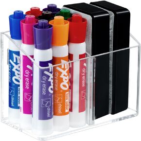 Magnetic Pen Holder, Magnetic Dry Erase Marker Holder, Acrylic Magnetic Marker Holder with Movable Dividers, Magnetic Glass Whiteboard Holder, Strong Pencil Holder for Whiteboards, Fridge, Lockers