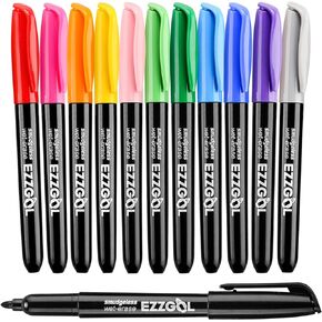 Wet Erase Markers, EZZGOL 12 Colors Bullet Tip Wine Glass Markers, Overhead Transparency Smudge-Free Markers For Dry Erase Whiteboards Schedule Glass and Any Kind of Wet Erase Surface, Wipe with Water
