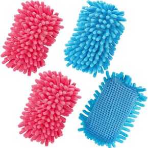 Zonon 4 Pieces Microfiber Shag Whiteboard Eraser Washable Microfiber Shag Board Dry Eraser for Markers, Chalk, Home, Classroom and Office(Gray, Blue and Pink)