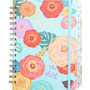 2024-2025 Planner - Daily, Weekly & Monthly Calendar, July 2024 - June 2025, A5 (6.5" x 8.5"), Hardcover with Spiral Binding, 12 Monthly Tabs, Elastic Closure, Floral Sketch