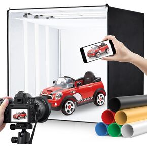 Photo Studio Light Box, Heorryn 24"x24" Dimmable Shooting Tent Kit with CRI >95 594pcs LED Light, 6 Color Backdrops for Jewellery, Food, Shoes Photography etc