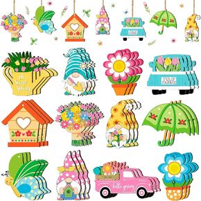 Easter Wooden Hanging Ornaments: 36 Pcs Easter Tree Ornaments Egg Gnome Bunny Truck Wood Ornament Rustic Farmhouse Party Home in Saudi Arabia