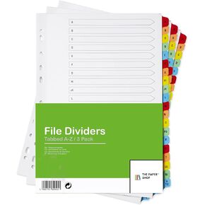 [3 Pack] A-Z Binder Dividers with Tabs A4 | Alphabet DIviders for 3 Ring Binder | Perfect for Organizing Pages in 3 Ring Binder Dividers with tabs, Each Set Includes Tab Dividers | The Paper Shop