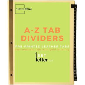 1InTheOffice Alphabet Dividers for 3 Ring Binder, A-Z Dividers for 3 Ring Binder, Alphabetical A-Z Leather Dividers, 25-Tab, Black