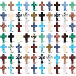 75 Pieces Cross Crystal Worry Stones Bulks 1 Inch Cross Shaped Gemstone Witch Crystal Cross Stones Multi Cross Pocket Stone Bulks for Halloween Witchcraft Supplies Meditation Reiki Balancing Decor