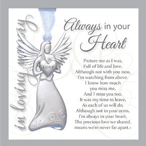 Always in Your Heart Sympathy Sentiment with Handmade in USA Glass Cross – Memorial Gift/Sympathy Gift for Loss of Family Member/Remembrance Ornament/Bereavement Gift/Condolence Gift (Grey)