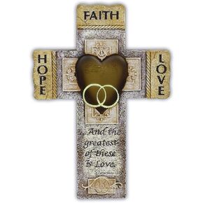 Abbey Gift Faith, Hope, and Love Marriage Wall Cross with Bible Verse Wedding, Engagement, and Vow Renewal Couples Gift, 7.25-inch by 10.5-inch, Silver/Gold