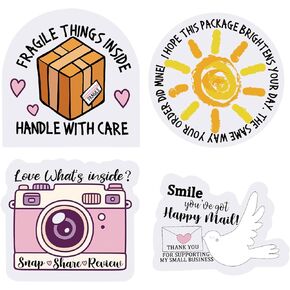 500 Pieces Thank Business Stickers Shop Stickers Small Package Labels Cute Envelope Seals Handle with Care Stickers, 4 Styles, 1.77 Inches(Cute Style)