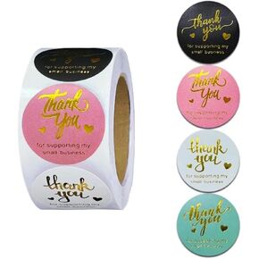 500pcs 1.5 inch Thank You Stickers, Thank You for Supporting My Small Business Waterproof Self-Adhesive Stickers (Classic 01)
