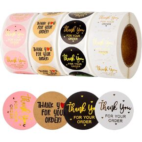 2000 قطعة من ملصقات شكرًا لك مقاس 1 بوصة، شكرًا لك على طلبك ملصقات لاصقة لتغليف الأظرف (4 لفات، كل لفة 500 قطعة) in Kuwait