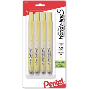 Pentel Handy-line S Retractable Highlighter, Chisel Tip, Yellow Ink, 4 /Pack (SXS15BP4G)
