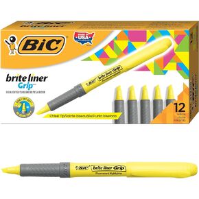 BIC Brite Liner Grip Highlighter, Chisel Tip, Yellow, 12-Count in Kuwait
