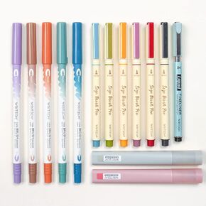 WRITECH Lettering Brush Markers Highlighters: Sign Brush Pens Assorted Color Highlighter Liquid Fineliner Pen Multicolor Ink Dual Tip Brush Marker Bulk Journaling Drawing Writing Set No Bleed 14ct
