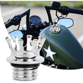 PSLER Motorcycle Fuel Oil Gas Tank Cap Oil Cover Reservoir Aluminum Oil Cap King Crown Style Right-hand Thread for Softail 2000-2017 Sportster XL 1992-2023 Dyna 1992-2017 Touring Road King 1994-2023