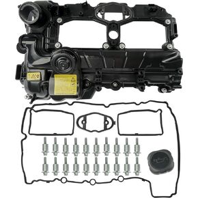 Upgrade Black Aluminum N20 Engine Valve Cover Kit with Gasket, Bolts & Oil Cap Compatible with 2012-2018 BMW 228i 320i 328i 328i GT xDrive 428i 528i X1 X3 X4 X5 Z4 2.0L Replaces 11127588412 264-517
