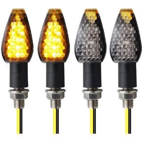 NTHREEAUTO 4PCS Motorcycle Turn Signals Mini Stalk Arrow Indicators LED Front Rear Amber Blinker Universal Compatible with Honda Kawasaki Ninja Suzuki Yamaha R1 R6 12V Motorbike