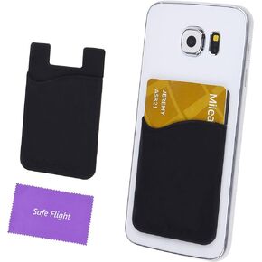 Credit Card/ID Card Holder - Can be attached to almost any Phone - Carry Essential Cards with your Phone - Silicone Material, cards will not fall out - with Safe Flight Cloth and Retail Package