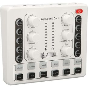 M8 Podcast Live Sound Card, Multiple Sound Effects Voice Changing Mini Sound Mixer Board for Live Streaming Home KTV Singing