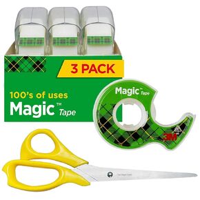 Magic Tape 3 Packs Clear Tape, Magic Tape with Dispensers, Invisible Tape 1/2 x 450 Inches, and a 8 Inch All Purpose Scissors