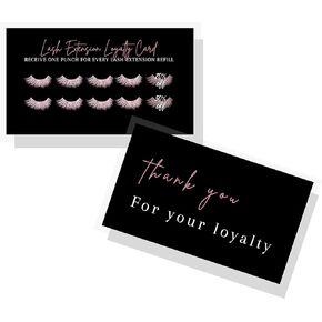 Boutique Marketing Lash Extension Loyalty Discount Cards | 50 Pack | 3.5 x 2 inches Business Card Size | Snatched Lashes Black with Rosey Pink Design
