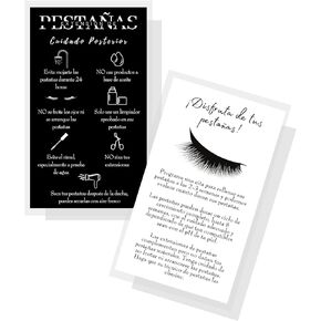 Spanish Lash Aftercare Instructions | 50pk | Cuidado Posterior de la Extensión de Pestañas | 2 x 3.5" inch Card | Lash Extension Supplies black and white minimalist modern, 2-3 week refills fillers