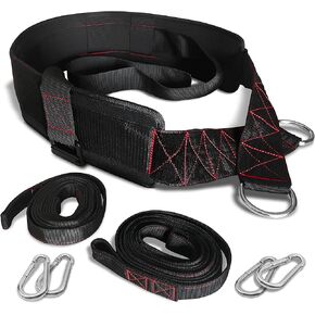 Sled Pulling Belt, Adjustable Closure, 2 Sled Pulling Straps & 4 Hooks Included - for Resistance Training, Strength Training, Agility, Pulling Backwards, Front and Sides