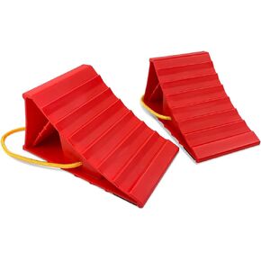 1 Pair Wheel Chocks for Travel Trailers, Non Slip Heavy Duty Wheel Chock with Rope, Lightweight Wheel Stoppers for Cars Camper Trucks RVs, Easy to Carry, Red