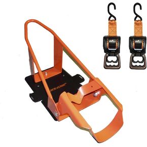 BK1000 Deluxe Motorcycle Wheel Chock with Quick-Release Ratchet & D-Ring System (Orange/Black)