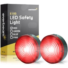 مصابيح أمان Everbeam E100 LED للمشي ليلاً - إضاءة LED مقاومة للماء للدراجة ممتازة للعدائين وركوب الدراجات ومشي الكلاب والتجديف بمشبك ساطع على ضوء LED والعديد من الأشرطة للارتداء - عبوتان، أحمر