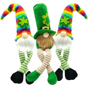 EBaokuup 3PCS St.Patrick's Day Gnome Plush Doll, Leprechaun Rainbow Tomte Plush Handmade Doll,Shamrock Plush Elf Toy,Scandinavian Style Plush Elf Toy for Home Decorations St.Patrick's Day Gift