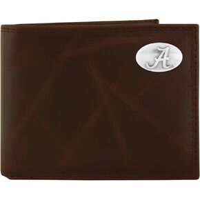 NCAA Alabama Crimson Tide Brown Wrinkle Leather Bifold Concho Wallet, One Size