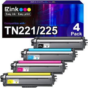 E-Z Ink (TM TN-221 TN-225 Compatible Toner Cartridge Replacement for Brother TN221 TN225 to Use with MFC-9130CW HL-3170CDW HL-3180CDW MFC-9340CDW MFC-9330CDW (1 Black 1 Cyan 1 Magenta 1 Yellow,4 Pack)