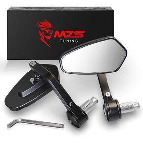 MZS Bar End Mirrors, 7/8 Universal Motorcycle Rear View Mirror Side handlebar Standard Hollow Arrow Black Compatible with Street Sport Bike Cruiser Scooter