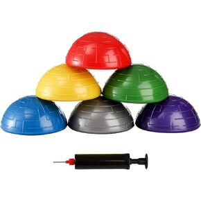 Fasmov 6 Pack Balance Pod, Balance Trainer Dots for Squat Touch Downs, Core Body Balancing, Inflatable Stepping Pads, 1 Hand Pump