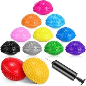 12 Pack Hedgehog Balance Pods Stability Balance Trainer Dots with Needle Pump Half Spiky Fitness Ball Domes for Kids Adults Stability Training, Physical Therapy, Core Strength Gymnastics Home Exercise