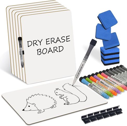 6 عبوات من ألواح المسح الجاف، سبورة بيضاء صغيرة بحامل مزدوج الجوانب مقاس 9 × 12 بوصة للأطفال والطلاب ومستلزمات الفصول الدراسية لمدرسي التعليم، وألواح بيضاء صغيرة محمولة للعمل المكتبي مع 12 صانعًا و6 ممحاة in Kuwait