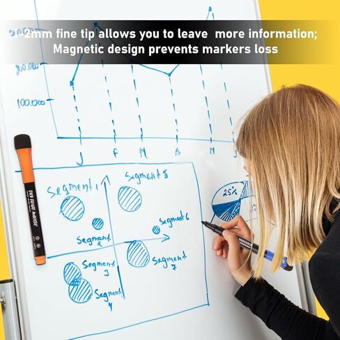 Dry Erase Markers Fine Tip - 8 Count Colorful Low Odor Magnetic Whiteboard Markers with Eraser, 6 Magnets, 10 Push Pins & a Whiteboard Eraser for Kids School Supplies Calendar Boards Office in Saudi Arabia