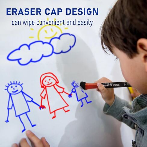 Dry Erase Markers Fine Tip - 8 Count Colorful Low Odor Magnetic Whiteboard Markers with Eraser, 6 Magnets, 10 Push Pins & a Whiteboard Eraser for Kids School Supplies Calendar Boards Office in Saudi Arabia