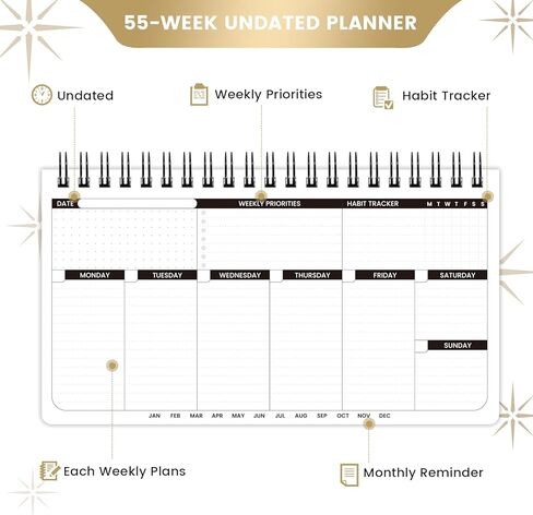 Weekly Planner - 2024-2025 Planner Undated, Weekly To Do List, Planner Daily Weekly and Monthly, Goals Scheduled Planner with Habit Tracker, 55 Weeks, 6.3''x11.2'' in Saudi Arabia