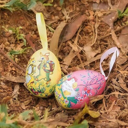 12Pcs Easter Eggs Hanging Tree Ornaments with Cartoon Rabbit Painting for Easter Decorations in Saudi Arabia