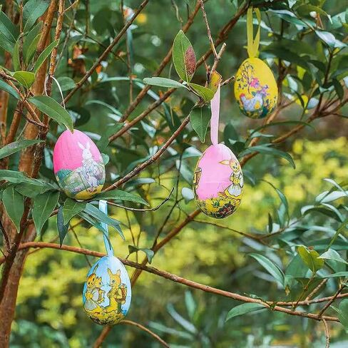 12Pcs Easter Eggs Hanging Tree Ornaments with Cartoon Rabbit Painting for Easter Decorations in Saudi Arabia