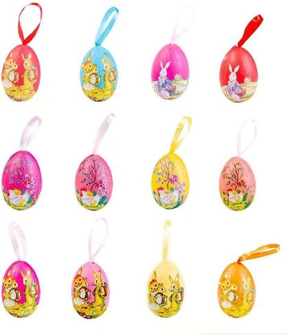 12Pcs Easter Eggs Hanging Tree Ornaments with Cartoon Rabbit Painting for Easter Decorations in Saudi Arabia