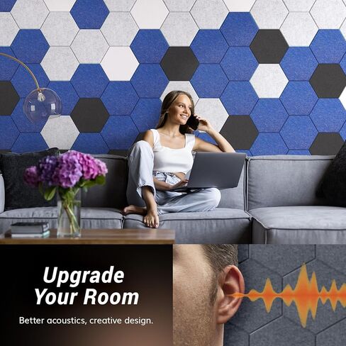 12 Pack Hexagon Acoustic Panels, TONOR 12"x 10"x 0.4" High Density Sound Proof Panels for Walls, Sound Dampening Insulation Treatment Wall Panels, Sound Absorbing Padding for Studio, Home Purple in Kuwait