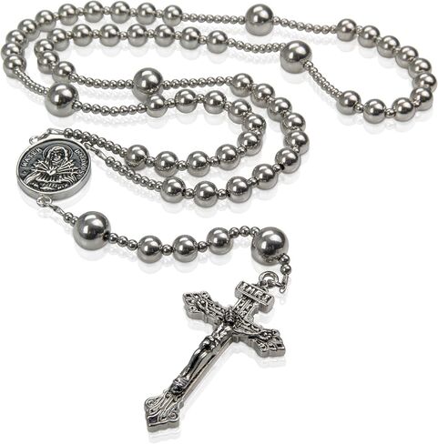 WWI Military rosary beads catholic, Stainless Steel Rosary, Antique Rosarios Catolicos para Hombre, Solid Warrior, Tactical Rosary with Seven Sorow Medal and Pardon Crucyfix in Saudi Arabia