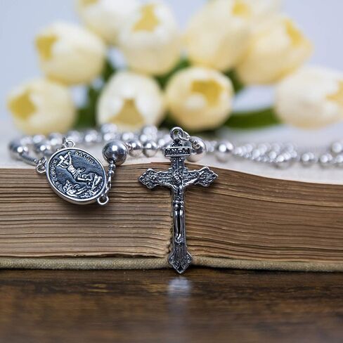 WWI Military rosary beads catholic, Stainless Steel Rosary, Antique Rosarios Catolicos para Hombre, Solid Warrior, Tactical Rosary with Seven Sorow Medal and Pardon Crucyfix in Saudi Arabia