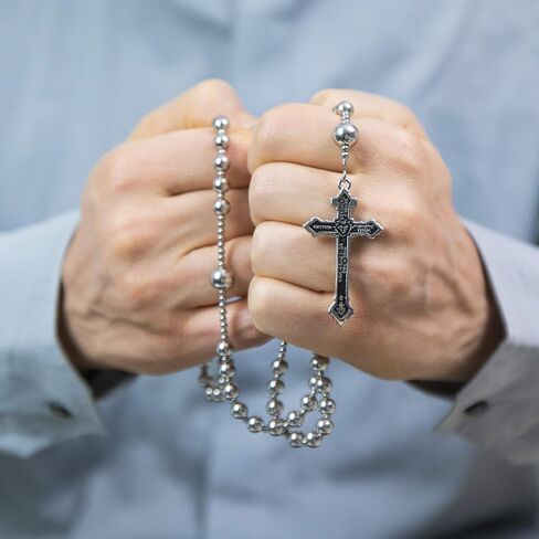 WWI Military rosary beads catholic, Stainless Steel Rosary, Antique Rosarios Catolicos para Hombre, Solid Warrior, Tactical Rosary with Seven Sorow Medal and Pardon Crucyfix in Saudi Arabia
