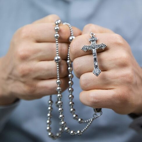 WWI Military rosary beads catholic, Stainless Steel Rosary, Antique Rosarios Catolicos para Hombre, Solid Warrior, Tactical Rosary with Seven Sorow Medal and Pardon Crucyfix in Saudi Arabia