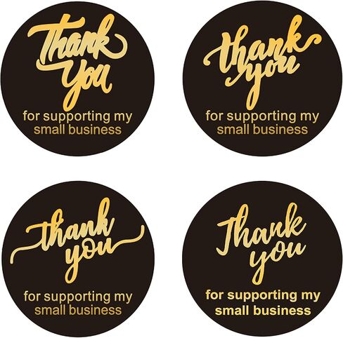Thank You Stickers Small Business –500 PCS 4 Designs, 2" Inch, Durable, Self-Adhesive & Waterproof Black -Round Thank You Stickers Roll, Birthdays, Weddings, Packaging, Envelopes Seal, and Gift Wraps in Kuwait