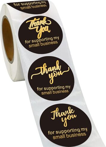 Thank You Stickers Small Business –500 PCS 4 Designs, 2" Inch, Durable, Self-Adhesive & Waterproof Black -Round Thank You Stickers Roll, Birthdays, Weddings, Packaging, Envelopes Seal, and Gift Wraps in Kuwait